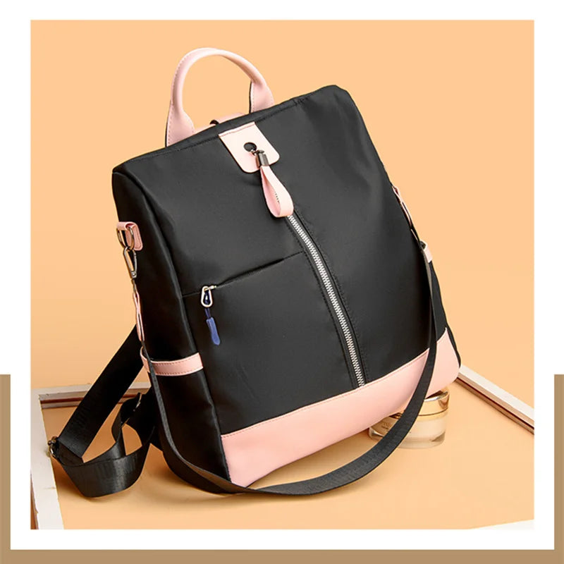 Waterproof Women Backpack Nylon Shoulder Bag Solid Female Bagpack Large School B