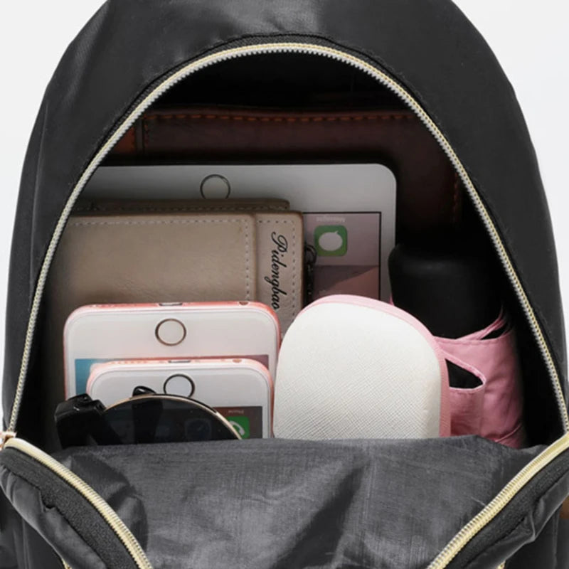 Waterproof Zipper School Bag Nylon Women Mini Backpack