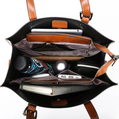 Leather Bucket Bag Shoulder Handbag Large Capacity Shopping Bag