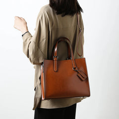 Leather Bucket Bag Shoulder Handbag Large Capacity Shopping Bag