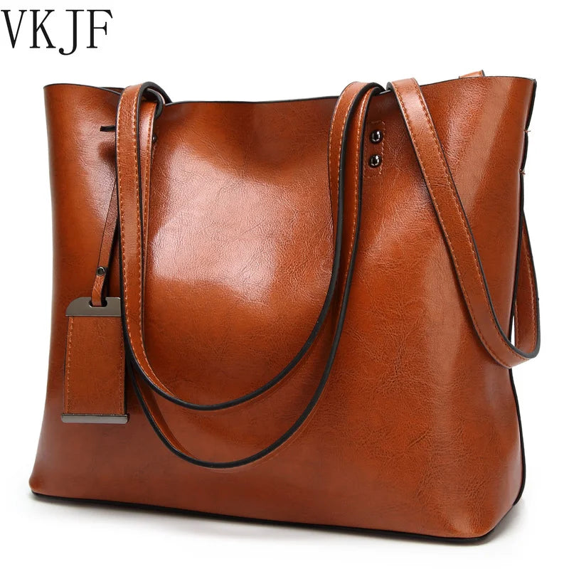 Leather Bucket Bag Double Strap Handbag Shoulder Bags