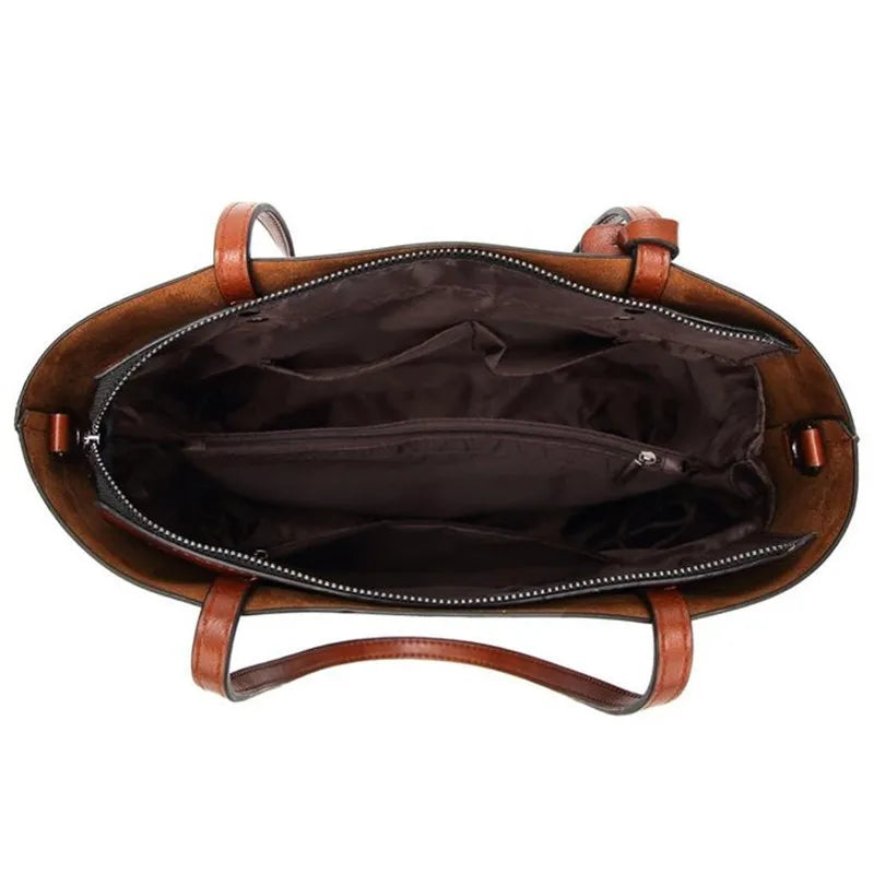 Leather Bucket Bag Double Strap Shoulder Bag