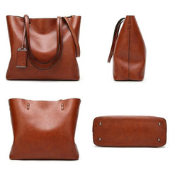 Leather Bucket Bag Double Strap Shoulder Bag