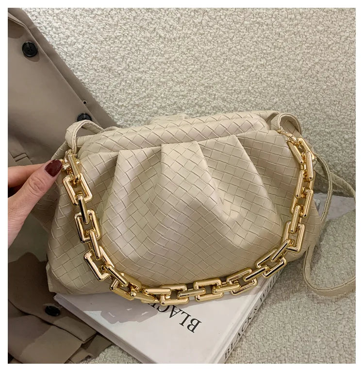 Weave Clouds Handbag Women's Bag PU Leather Thick Chain Shoulder Bag