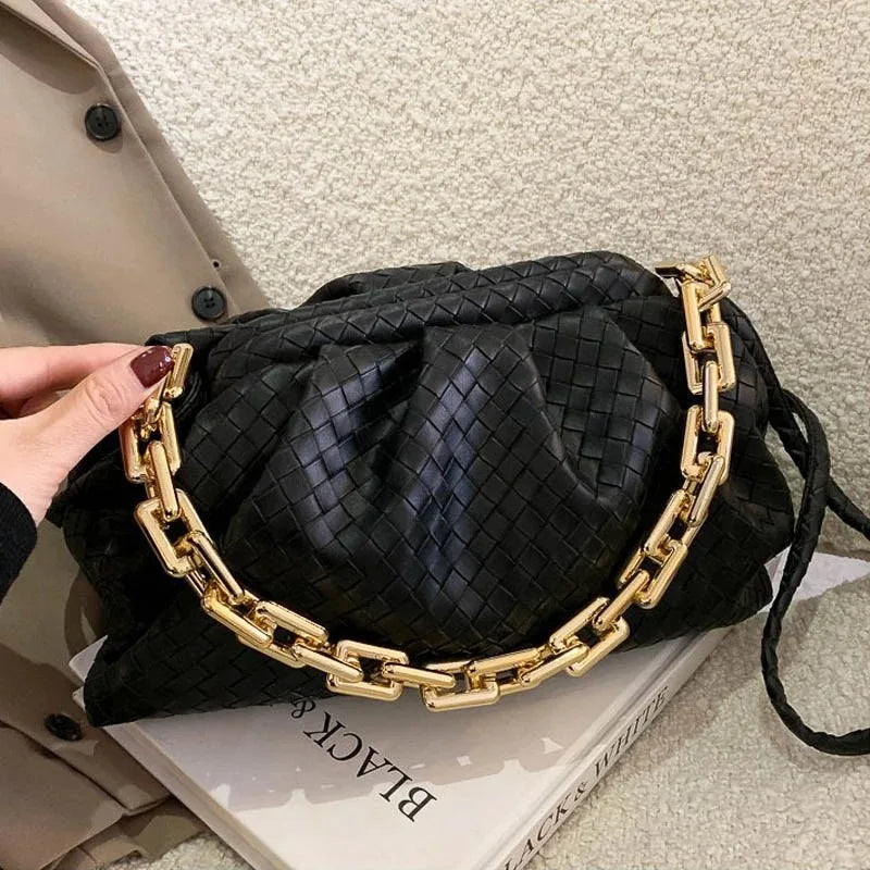 Weave Clouds Handbag Women's Bag PU Leather Thick Chain Shoulder Bag