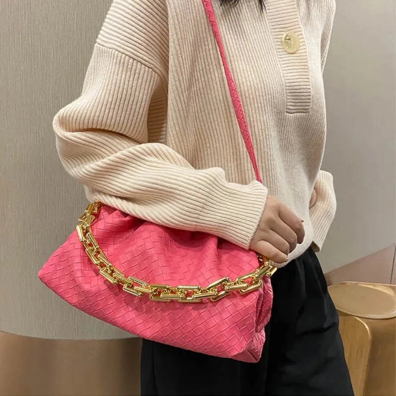 Weave Clouds Handbag Women's Bag PU Leather Thick Chain Shoulder Bag