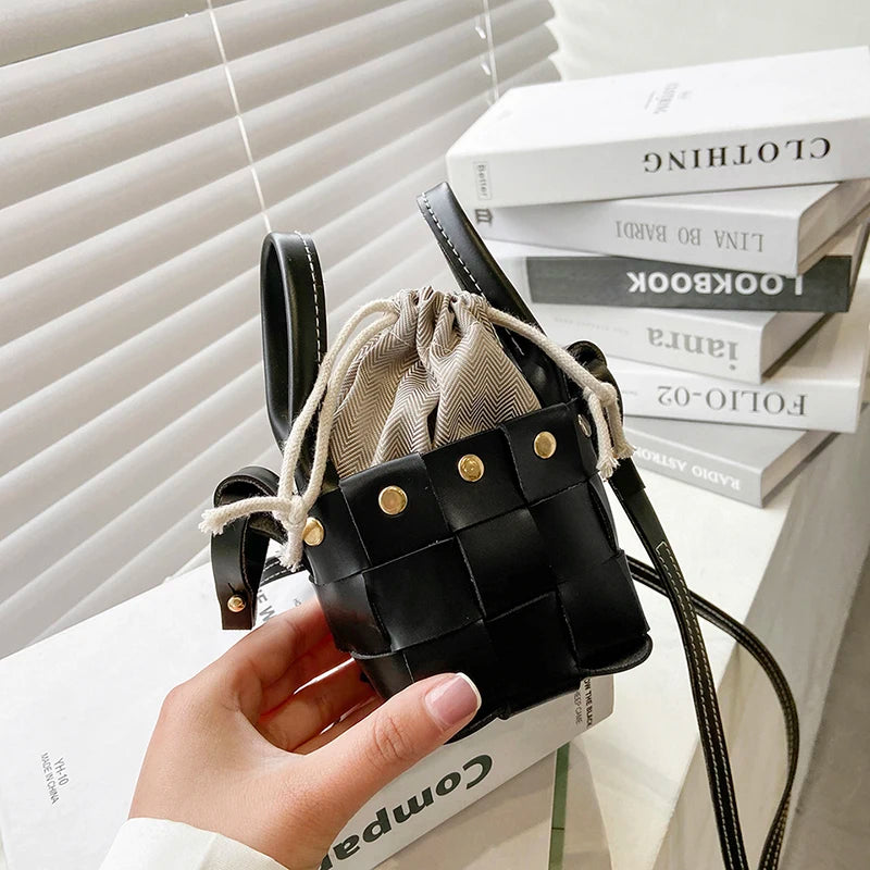Weave Mini Tote Bucket Bag Women's Handbag