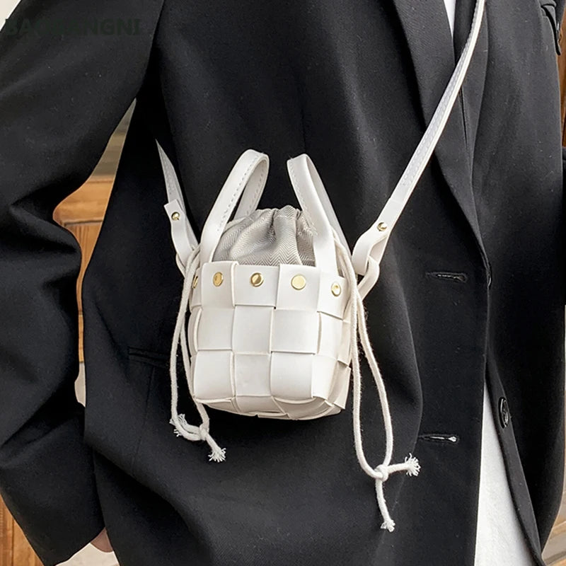 Weave Mini Tote Bucket Bag Women's Handbag