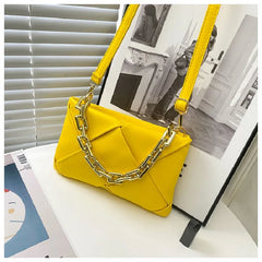 Weave Orange Leather Shoulder Bag With Chain Small Green Crossbody Bag