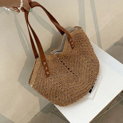 Boho Straw Tote Bag for Women Summer Beach Handbag