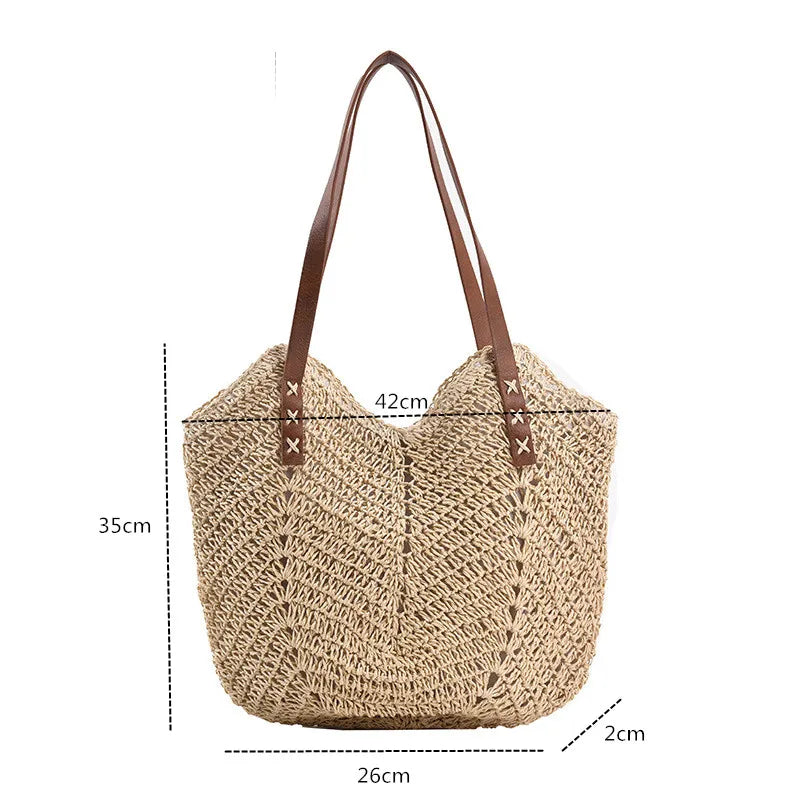 Boho Straw Tote Bag for Women Summer Beach Handbag