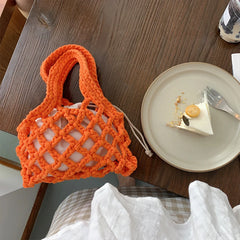 Straw Mini Bucket Bag Drawstring Handbag