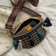 Stylish Tassel Waist Pack Female Waist Bag Ladies Wide Strap Crossbody Chest Bag