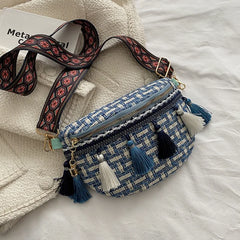 Stylish Tassel Waist Pack Female Waist Bag Ladies Wide Strap Crossbody Chest Bag