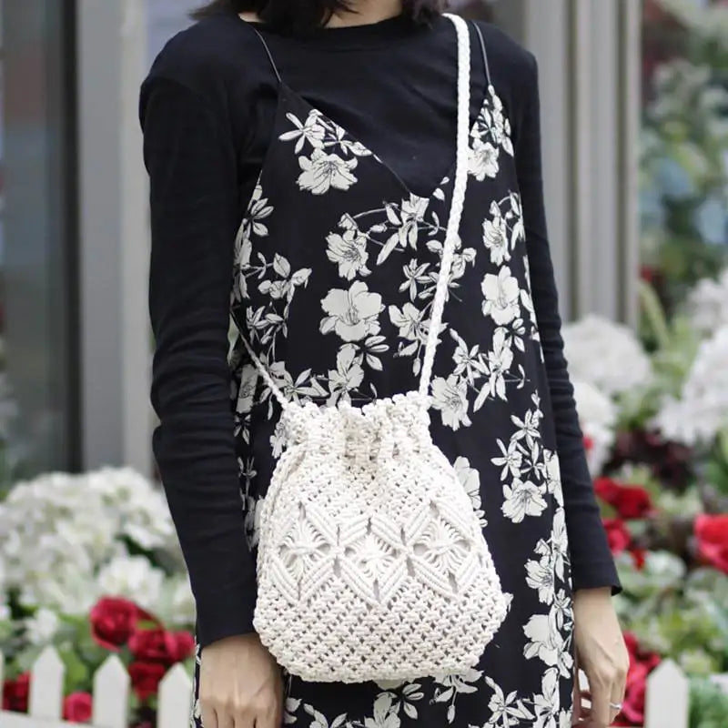 Mini Crossbody Bucket Bag Straw Handbag