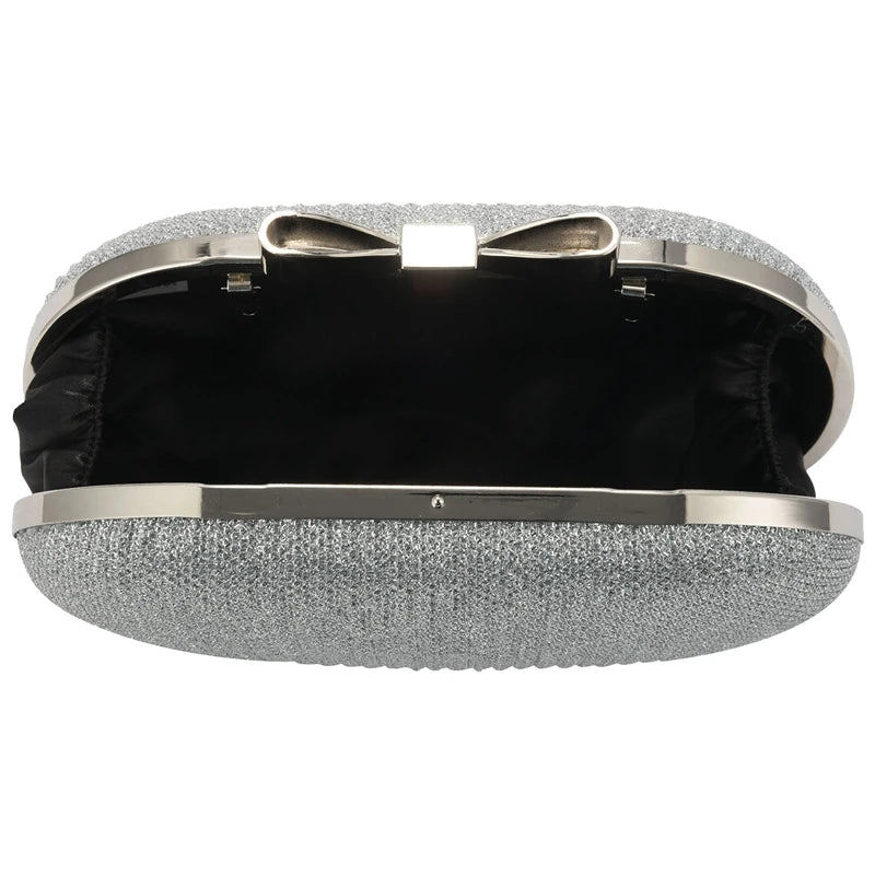 Bridal Beaded Evening Bag Chain Shoulder Handbag Clutch (Silver)