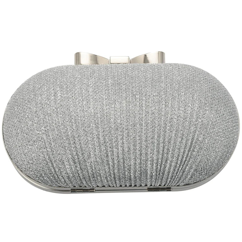 Bridal Beaded Evening Bag Chain Shoulder Handbag Clutch (Silver)