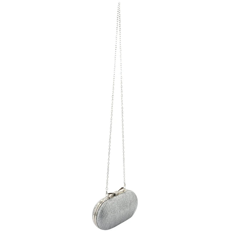 Bridal Beaded Evening Bag Chain Shoulder Handbag Clutch (Silver)