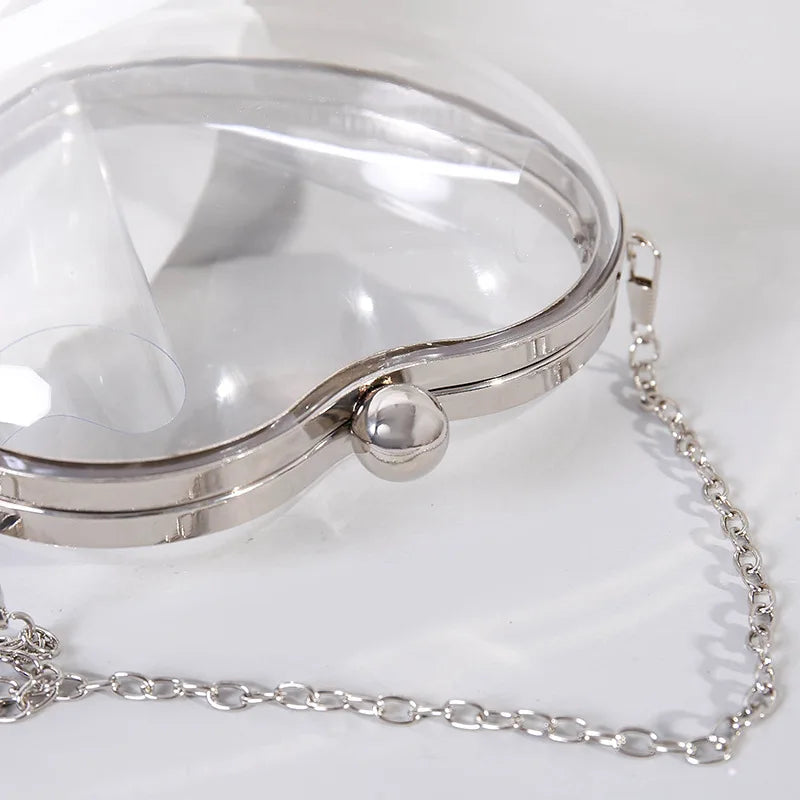 Heart Shape Acrylic Evening Bag with Metal Chain Clutch