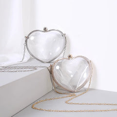 Heart Shape Acrylic Evening Bag with Metal Chain Clutch