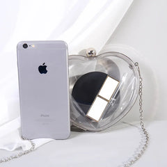Heart Shape Acrylic Evening Bag with Metal Chain Clutch