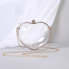 Heart Shape Acrylic Evening Bag with Metal Chain Clutch