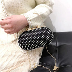 Silver Rhinestones Women Evening Bag Chain Shoulder Clutch Purse Egg Shape