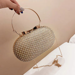 Silver Rhinestones Women Evening Bag Chain Shoulder Clutch Purse Egg Shape