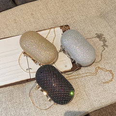 Silver Rhinestones Women Evening Bag Chain Shoulder Clutch Purse Egg Shape