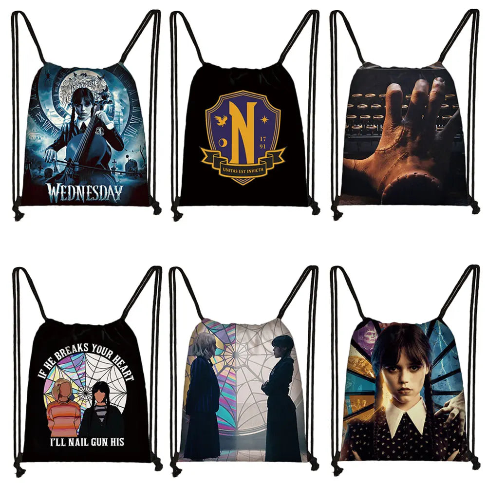 Wednesday Addams Backpack Nevermore Academy Drawstring Bag
