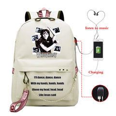 Wednesday Addams Girls Backpack USB Charging Rucksack Student Shoulder School Ba