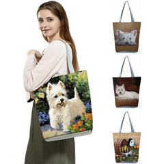 Westie Dog Painting Square Handbag - Large Capacity Reusable Tote