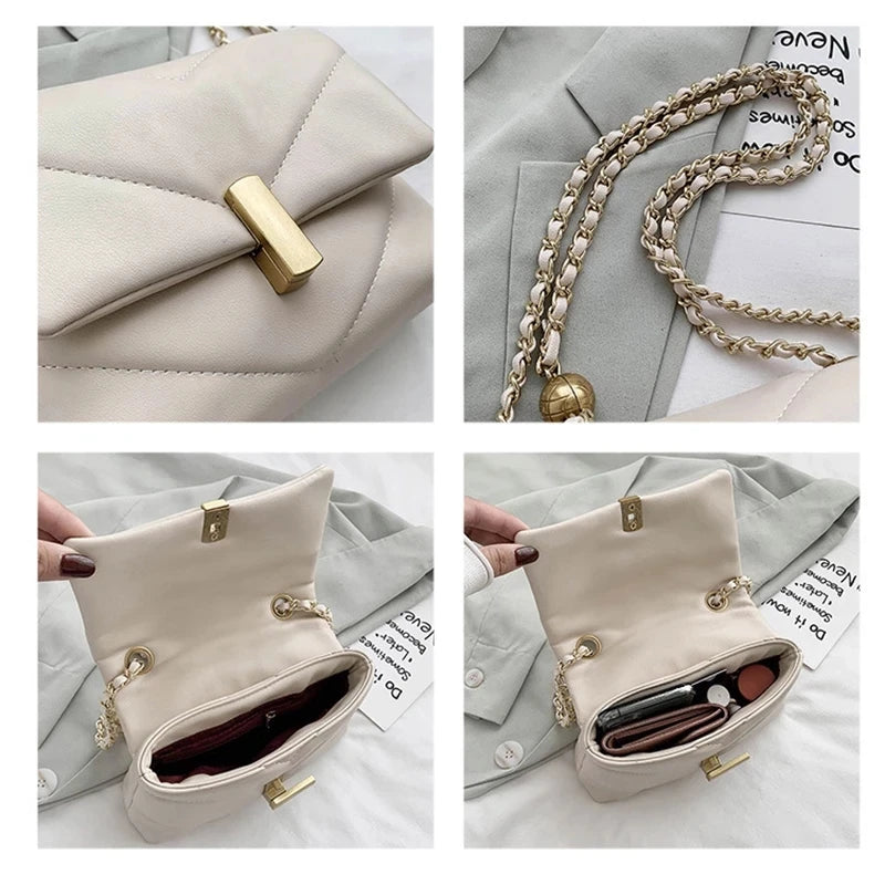 Diamond Lattice Chain Messenger Bag Soft PU Leather Handbag Women Shoulder Totes