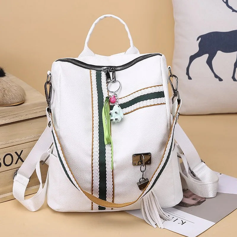 Women's Zipper Leather Backpack School Bag Shoulder