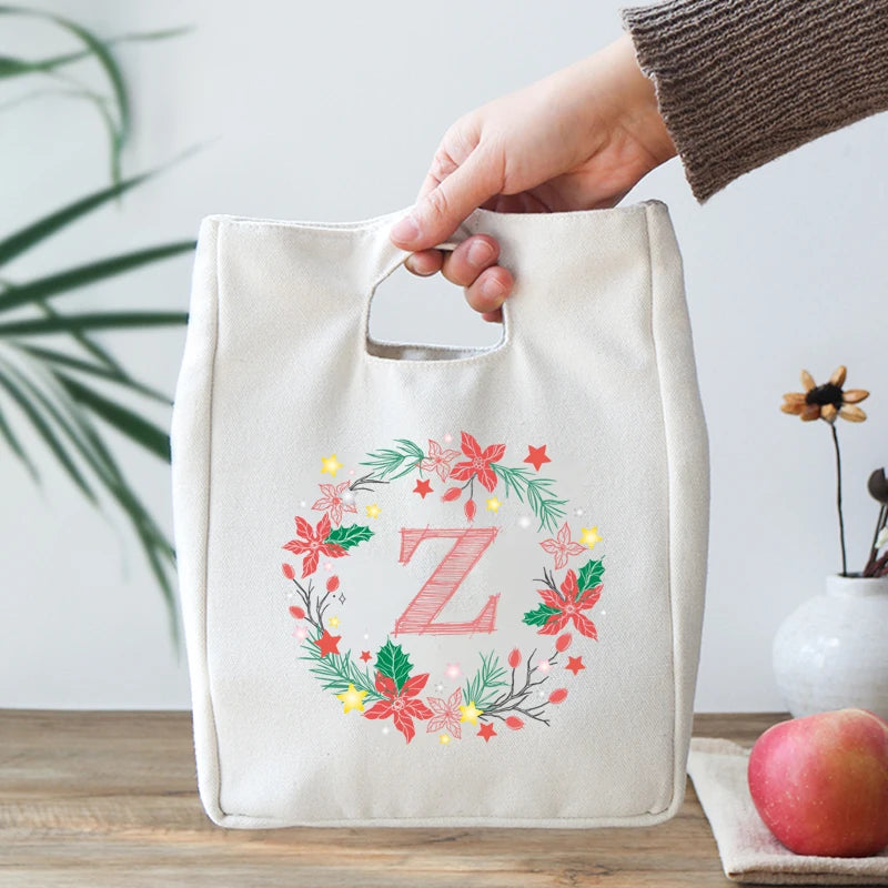 Letter Print Lunch Bag for Women Kids Bento Fresh Cooler Bags
