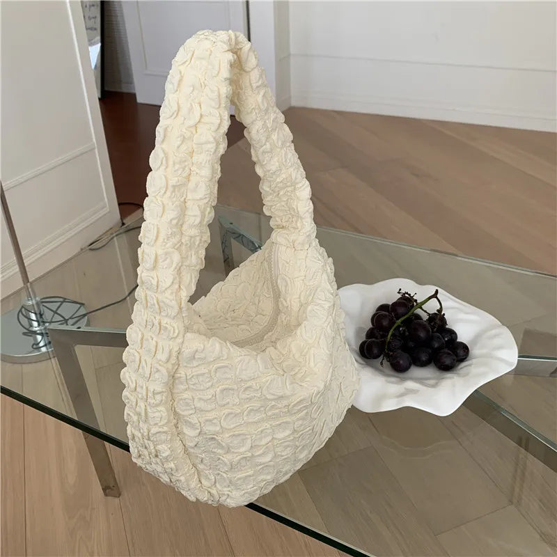 Pleated Women Cloud Handbag Soft Texture Lightweight Underarm Shoulder