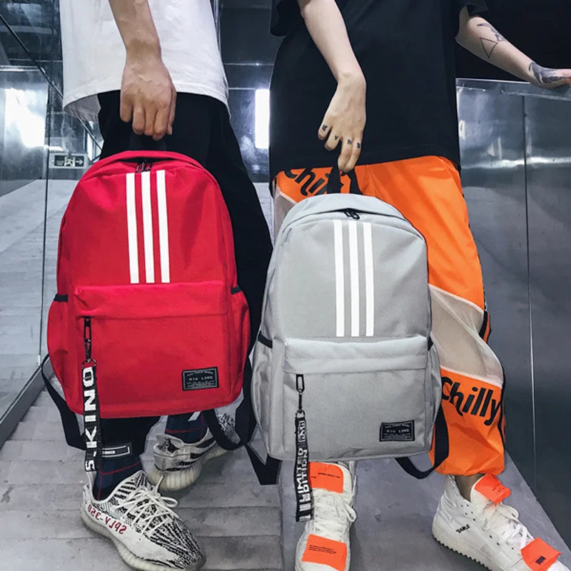 Striped Men's Backpack Large Capacity Teen High School Students Bagpack