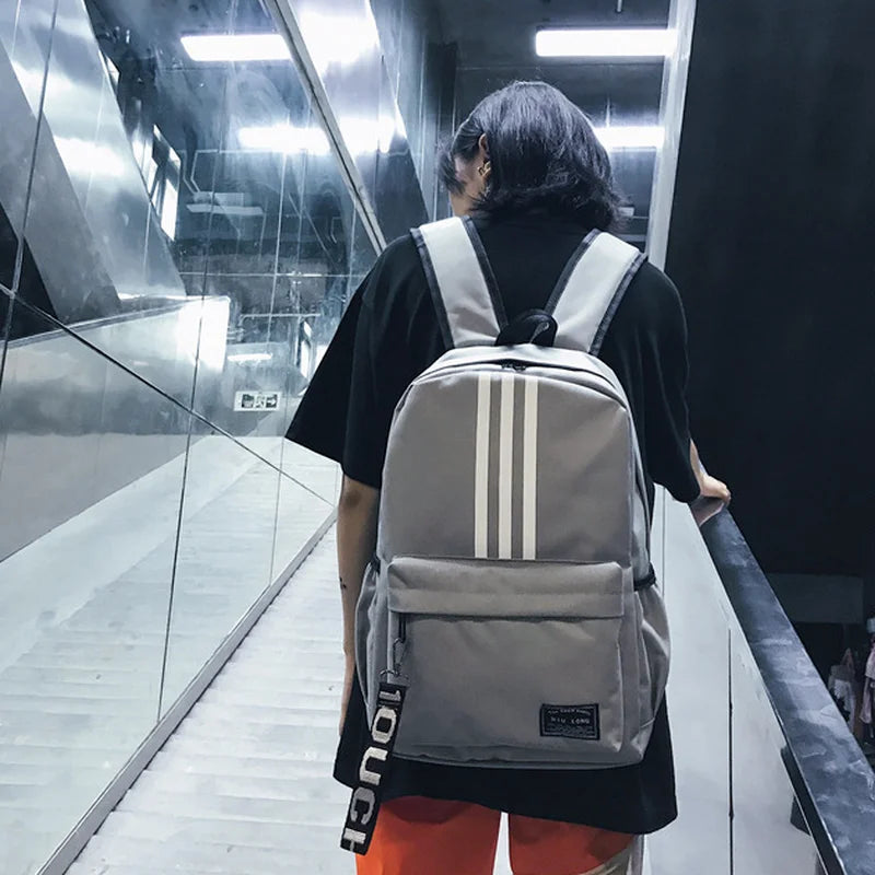 Striped Men's Backpack Large Capacity Teen High School Students Bagpack