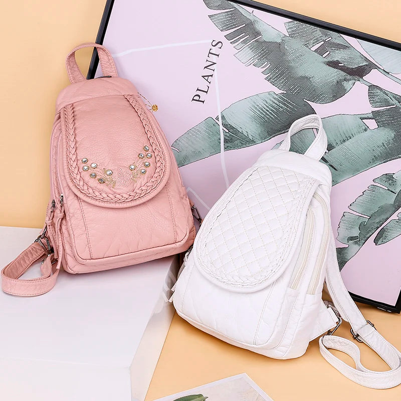 Women Leather Backpack School Bags Travel Rucksacks