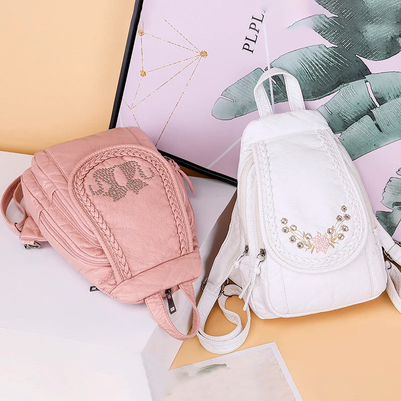 Women Leather Backpack School Bags Travel Rucksacks