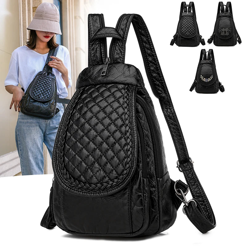 Women Leather Backpack School Bags Travel Rucksacks