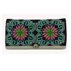 Bohemia Cross Stitch Hasp Women Purse Lucky Flower Pattern Vintage Wallets