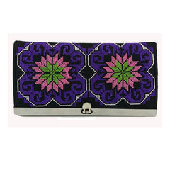 Bohemia Cross Stitch Hasp Women Purse Lucky Flower Pattern Vintage Wallets