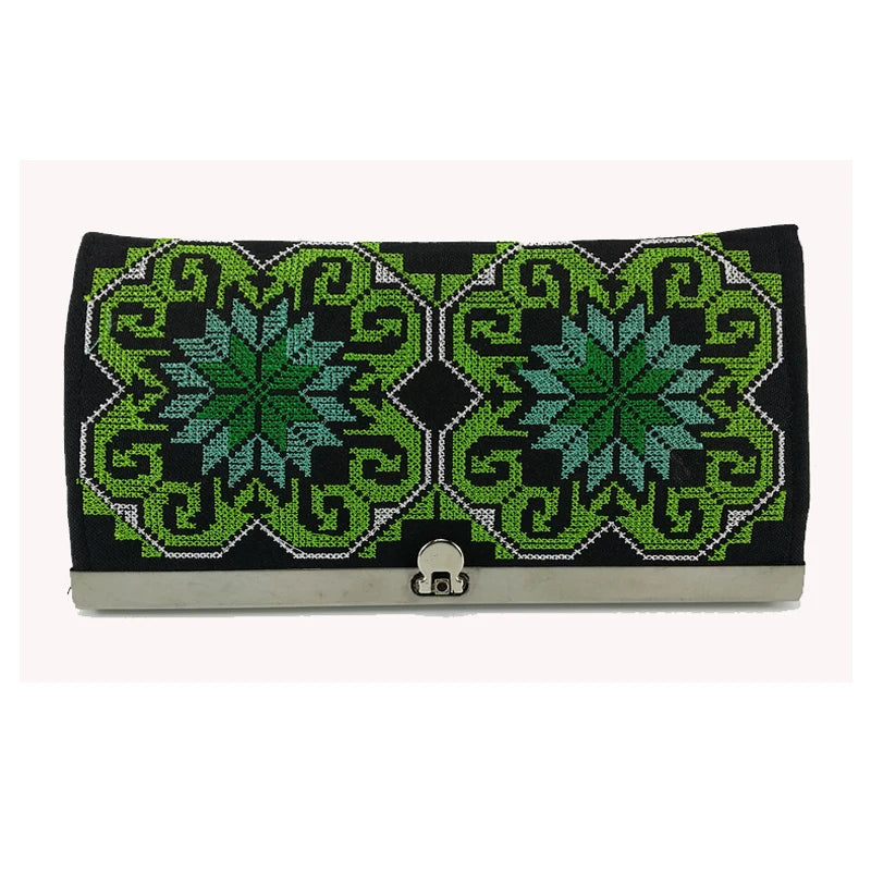 Bohemia Cross Stitch Hasp Women Purse Lucky Flower Pattern Vintage Wallets