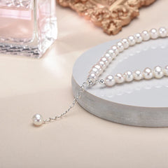 6-7mm Freshwater Pearl Bracelet Charms, Sterling Silver Bracelet for Women