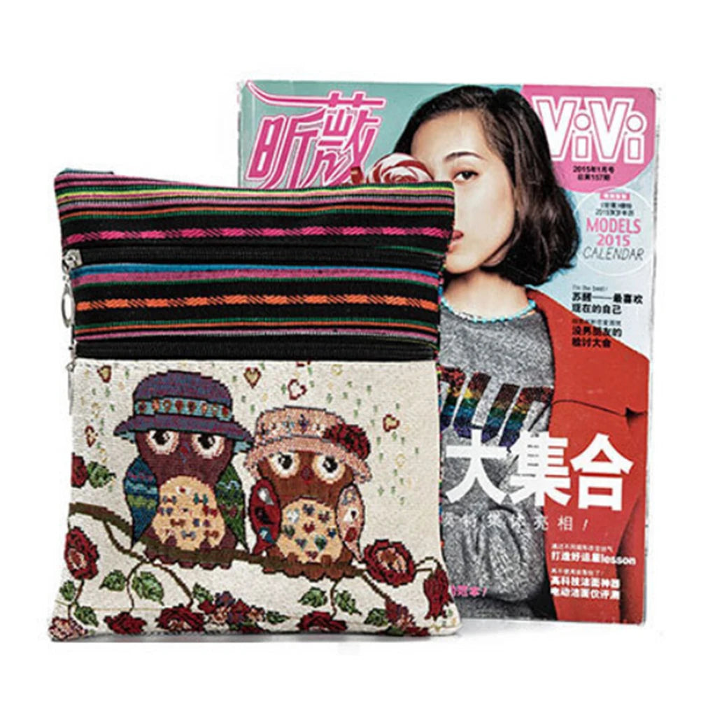 Owl Print Shoulder Bags Mini Flap Messenger Double Zipper Small Crossbody