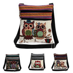 Owl Print Shoulder Bags Mini Flap Messenger Double Zipper Small Crossbody