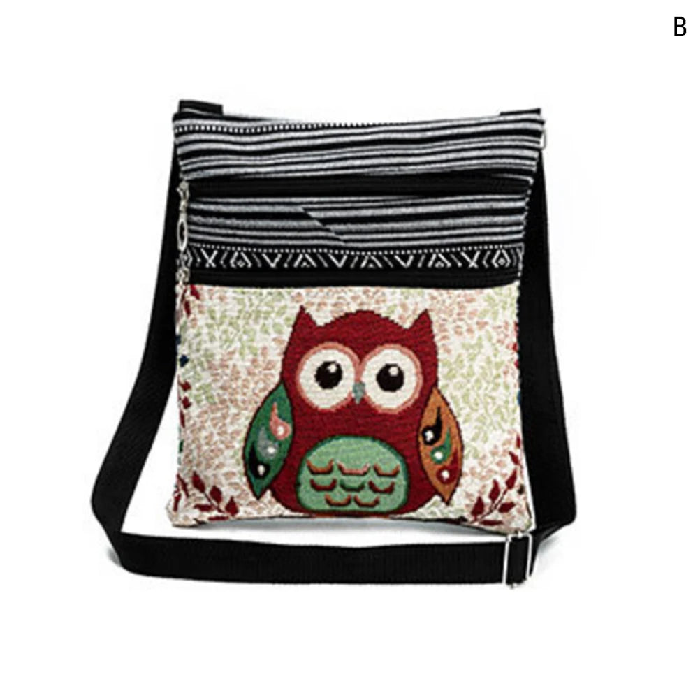Owl Print Shoulder Bags Mini Flap Messenger Double Zipper Small Crossbody