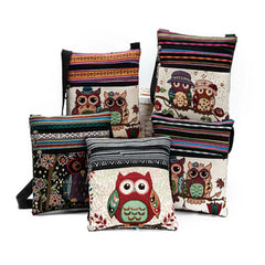 Owl Print Shoulder Bags Mini Flap Messenger Double Zipper Small Crossbody