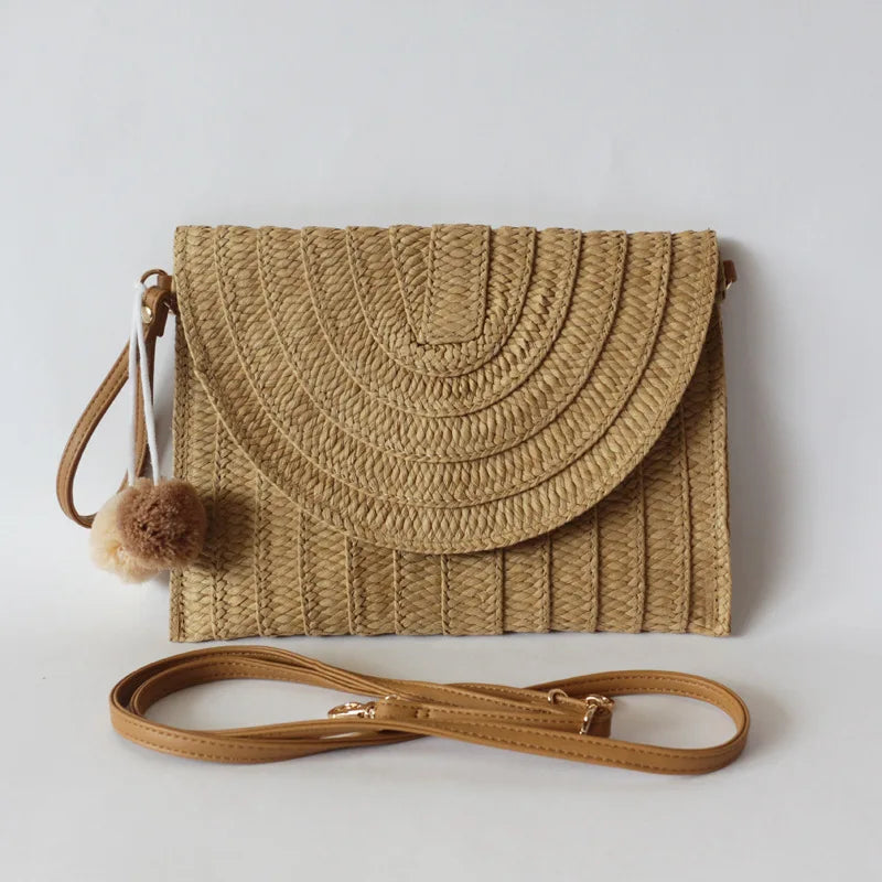 Straw-weaving Envelope Bag Ivory Khaki Beach Handbag